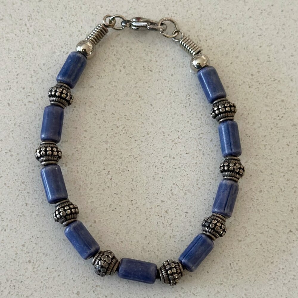 Unisex Metal and Aventurine Stone Bracelet